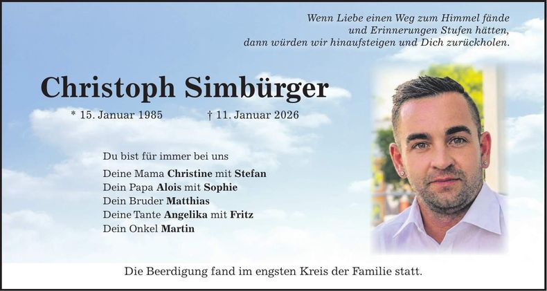 Traueranzeige Christoph Simbürger