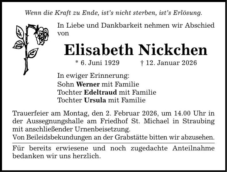 Traueranzeige Elisabeth Nickchen