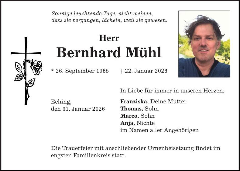 Traueranzeige Bernhard Mühl
