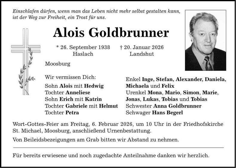 Traueranzeige Alois Goldbrunner