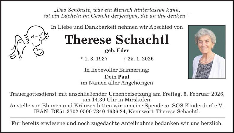 Traueranzeige Therese Schachtl