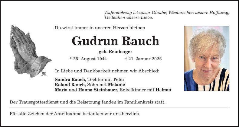 Traueranzeige Gudrun Rauch