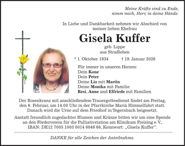 Traueranzeige Gisela Kuffer