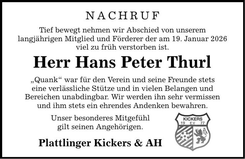 Traueranzeige Hans Peter Thurl