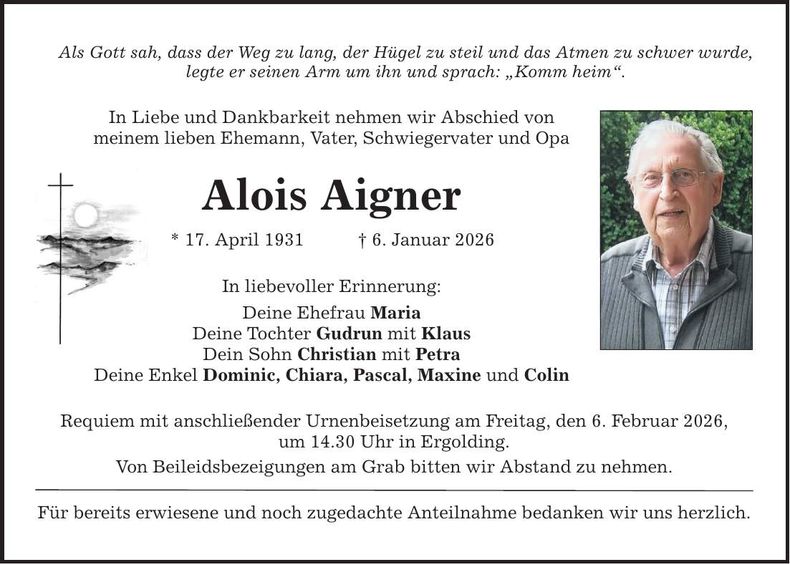 Traueranzeige Alois Aigner
