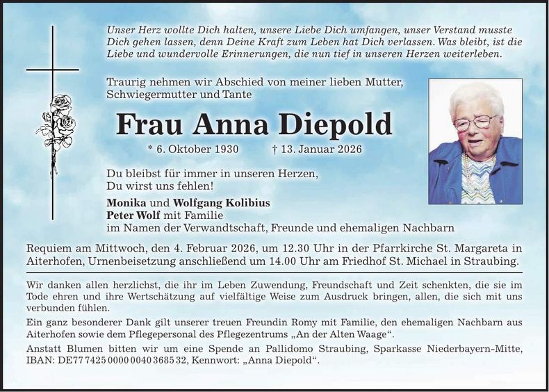Traueranzeige Anna Diepold