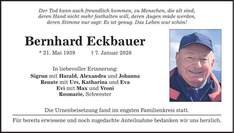 Traueranzeige Bernhard Eckbauer