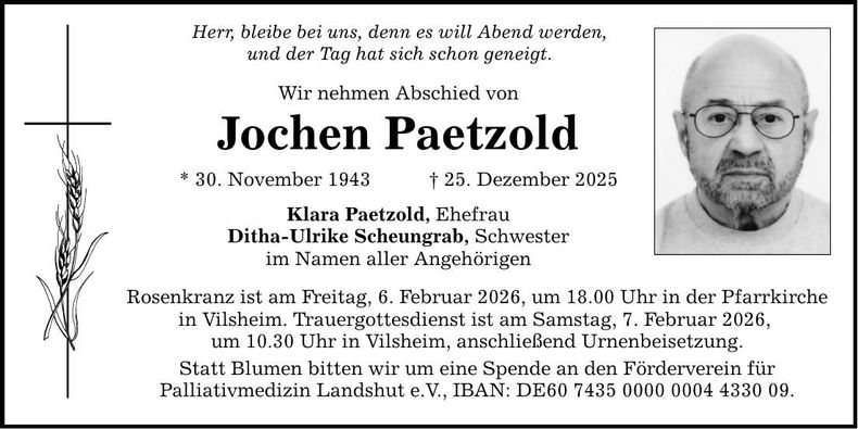 Traueranzeige Jochen Paetzold