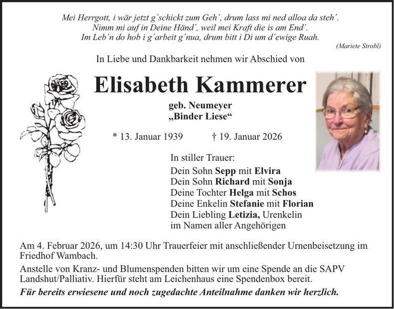 Traueranzeige Elisabeth Kammerer