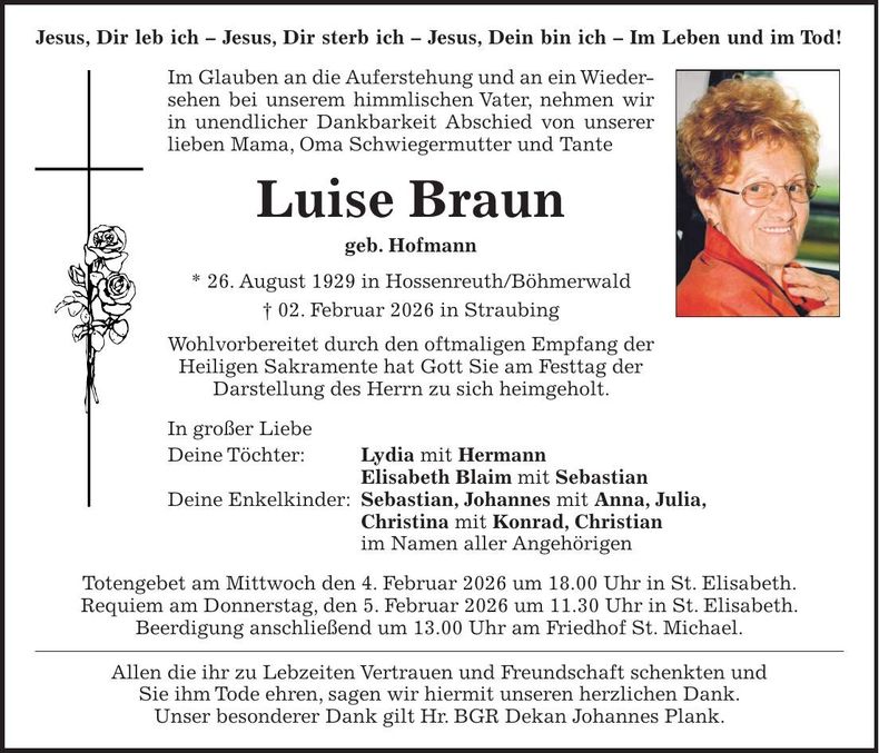 Traueranzeige Luise Braun