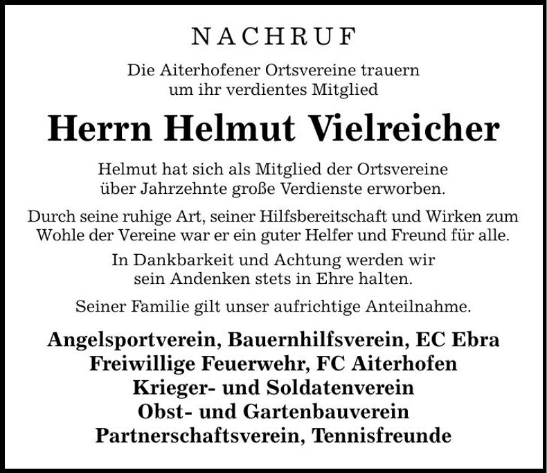 Traueranzeige Helmut Vielreicher