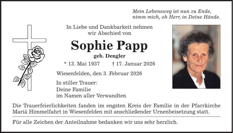 Traueranzeige Sophie Papp