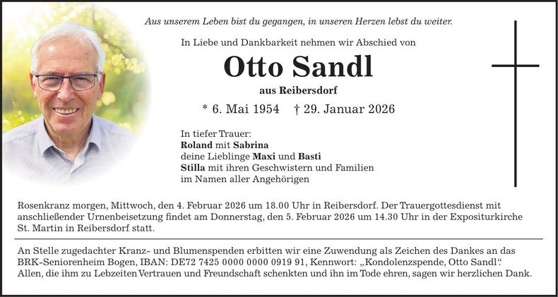 Traueranzeige Otto Sandl