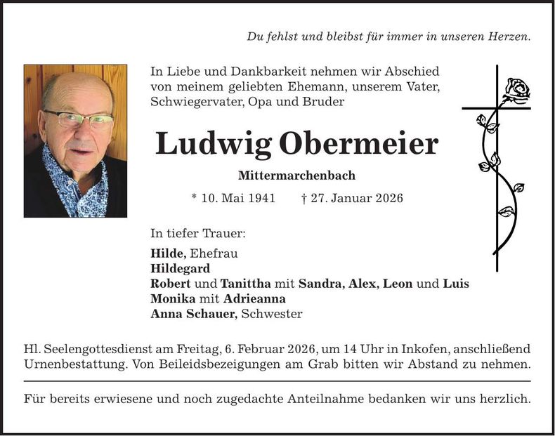 Traueranzeige Ludwig Obermeier