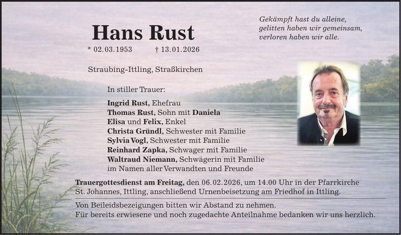 Traueranzeige Hans Rust