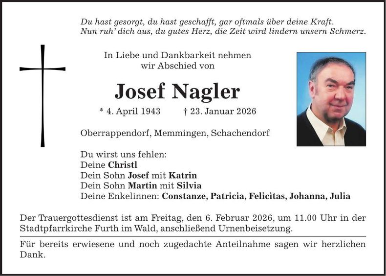 Traueranzeige Josef Nagler