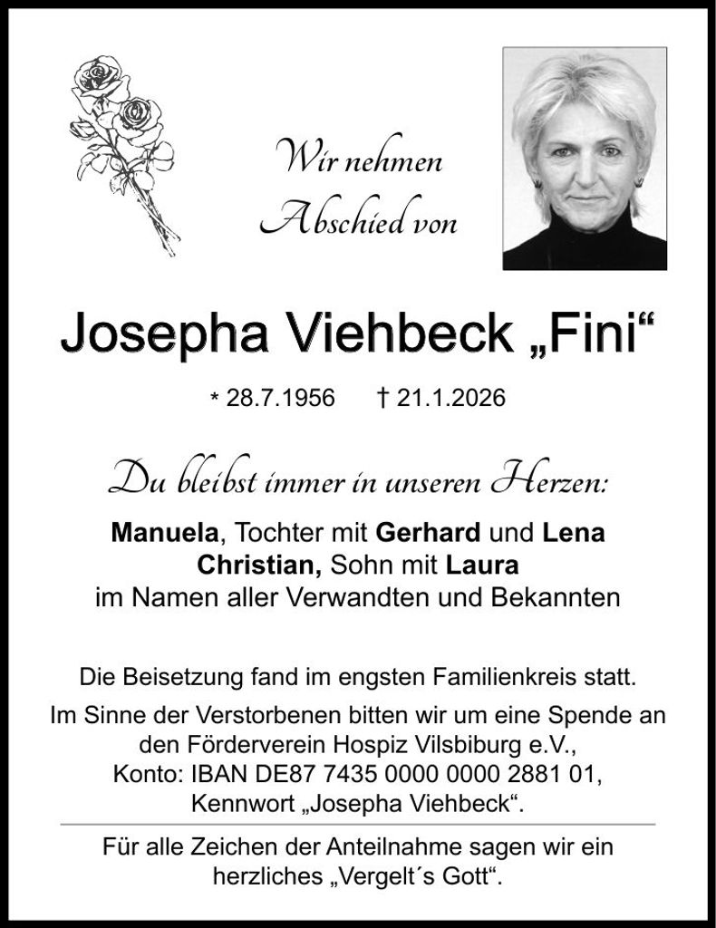 Traueranzeige Josepha Viehbeck