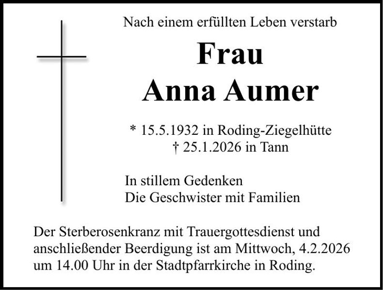 Traueranzeige Anna Aumer