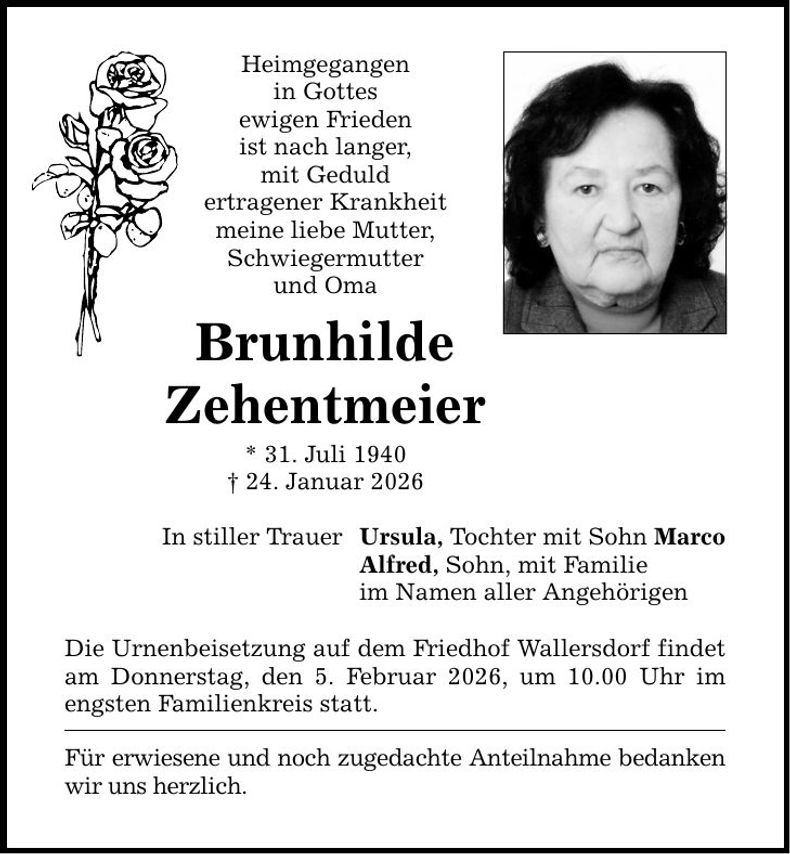 Traueranzeige Brunhilde Zehentmeier