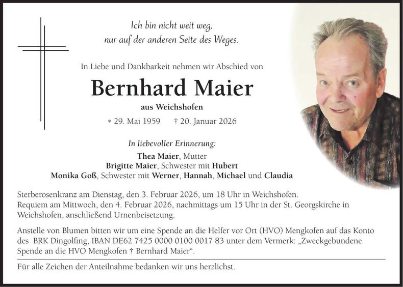 Traueranzeige Bernhard Maier