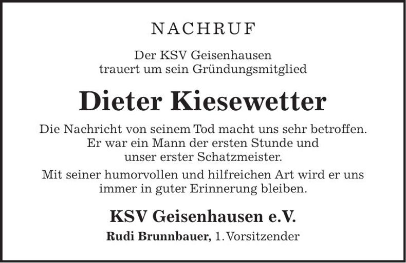Traueranzeige Dieter Kiesewetter