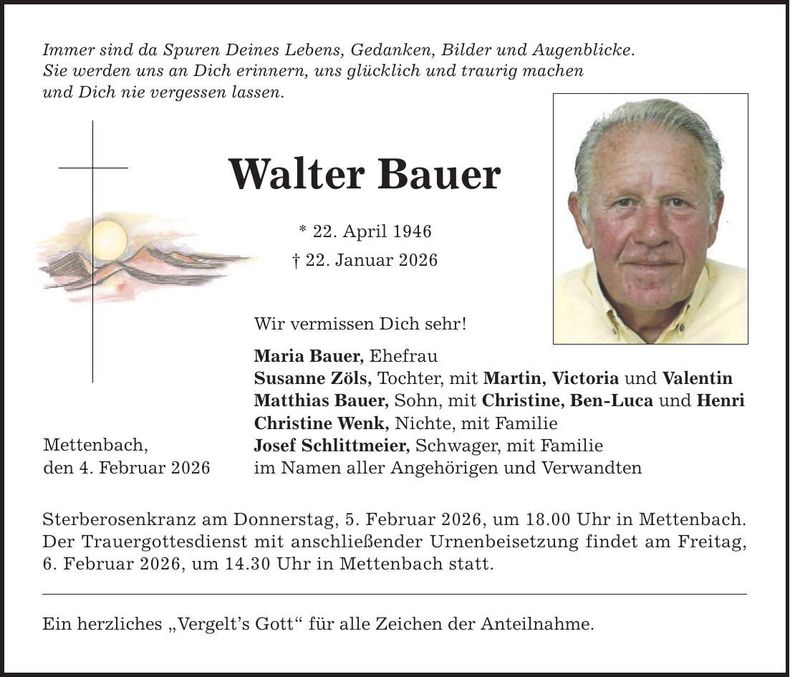 Traueranzeige Walter Bauer