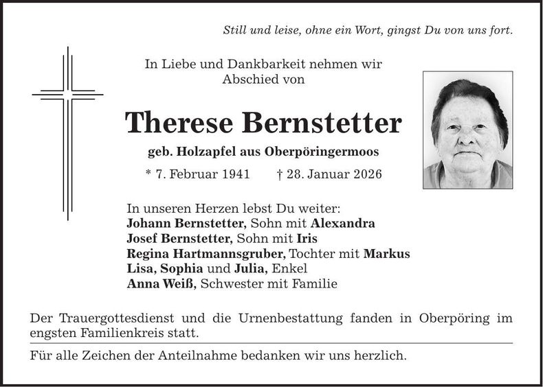 Traueranzeige Therese Bernstetter
