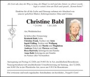 Traueranzeige Christine Babl