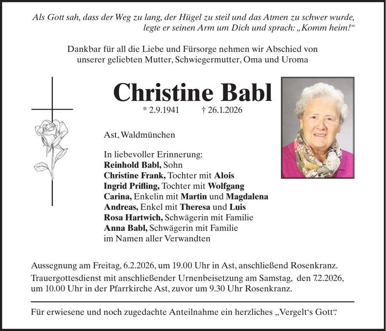 Traueranzeige Christine Babl