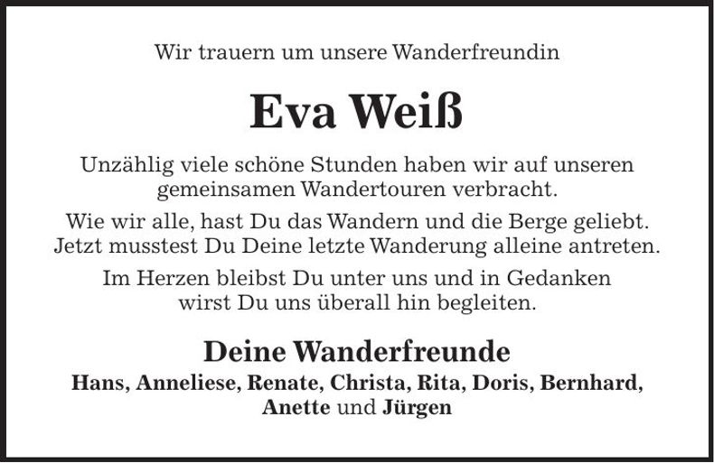 Traueranzeige weiß Eva