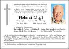 Traueranzeige Helmut Liegl