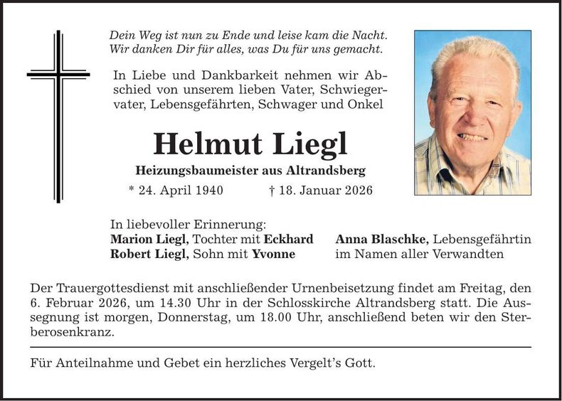 Traueranzeige Helmut Liegl