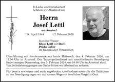 Traueranzeige Josef Lettl