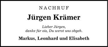 Traueranzeige Jürgen Krämer