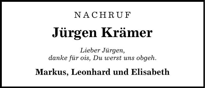 Traueranzeige Jürgen Krämer