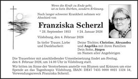 Traueranzeige Franziska Scherzl