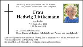 Traueranzeige Hedwig Littkemann