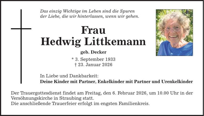 Traueranzeige Hedwig Littkemann