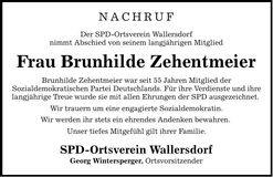 Traueranzeige Brunhilde Zehentmeier