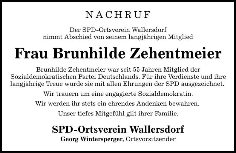 Traueranzeige Brunhilde Zehentmeier