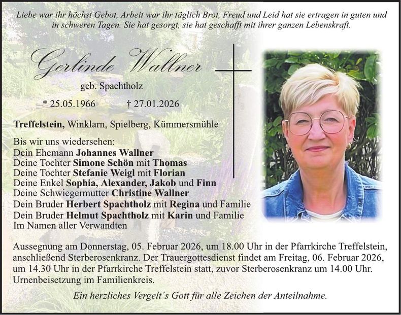 Traueranzeige Gerlinde Wallner