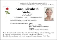 Traueranzeige Anna Elisabeth Weber