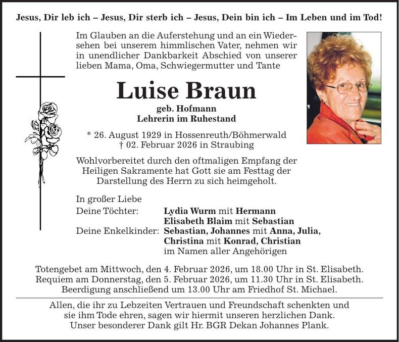 Traueranzeige Luise Braun