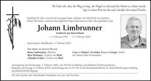 Traueranzeige Johann Limbrunner