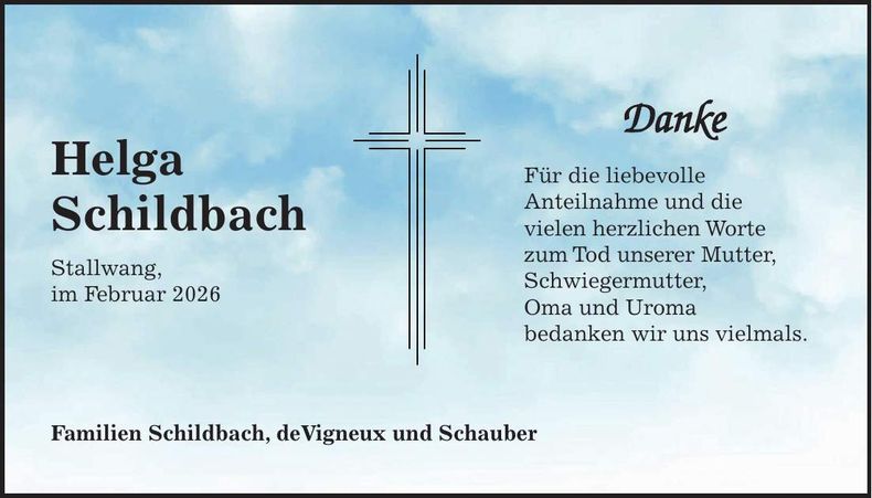Traueranzeige Helga Schildbach
