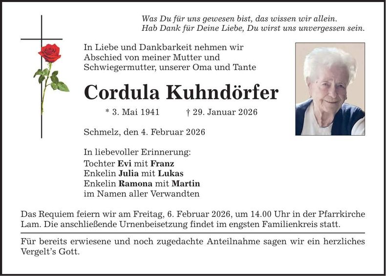 Traueranzeige Cordula Kuhndörfer