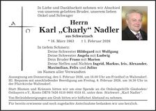 Traueranzeige Karl "Charly" Nadler