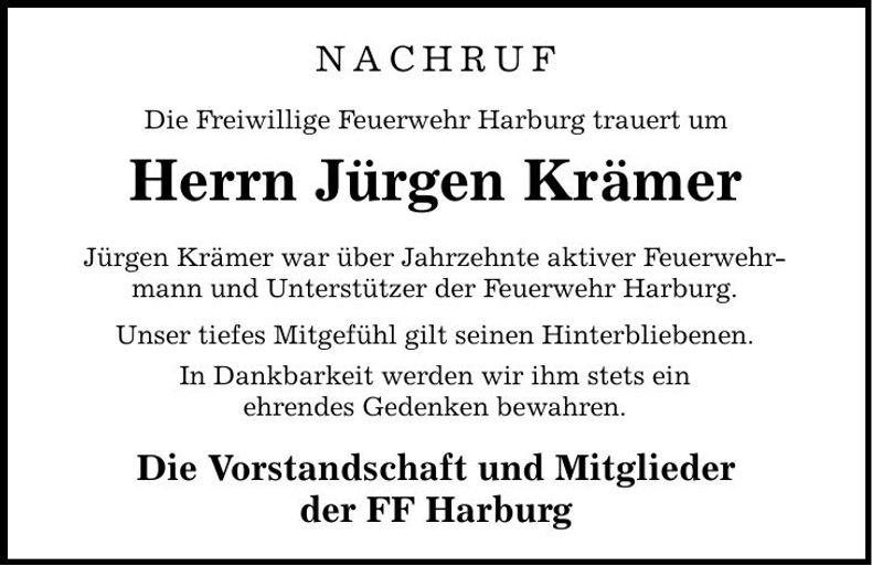 Traueranzeige Jürgen Krämer