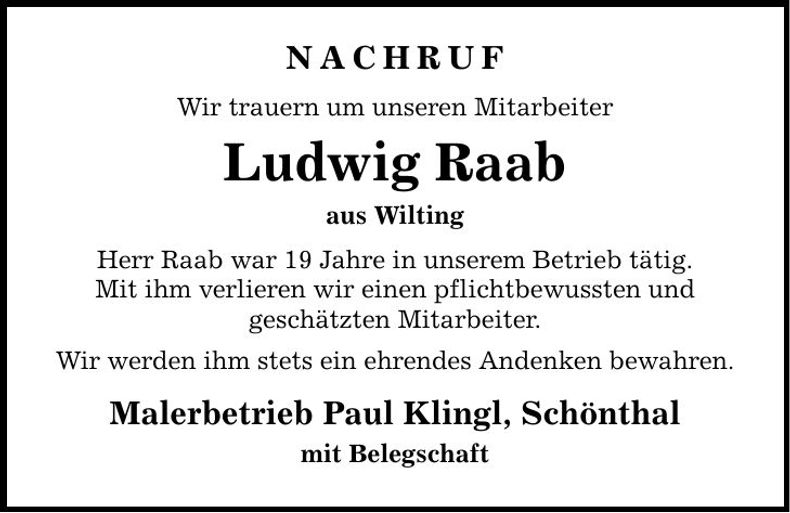 Traueranzeige Ludwig Raab
