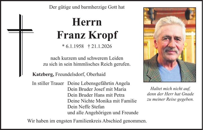 Traueranzeige Franz Kropf